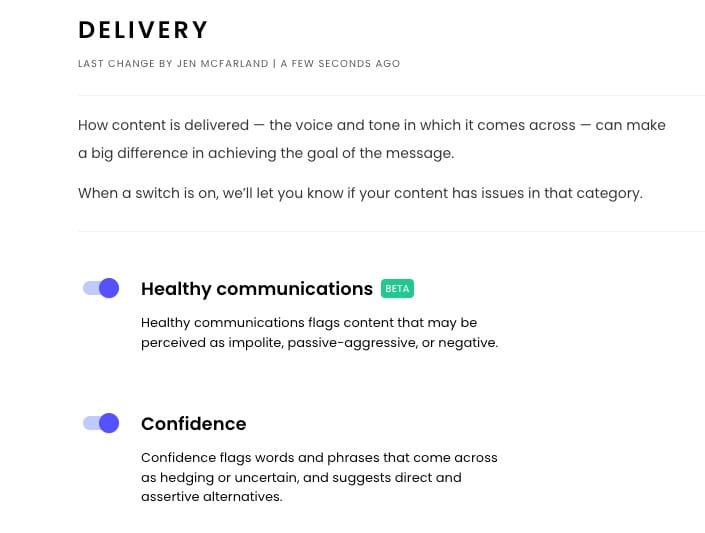 Writer's delivery settings for healthy communication and confidence.