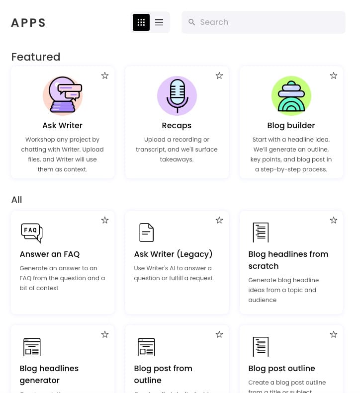 A handful of the apps available inside Writer.