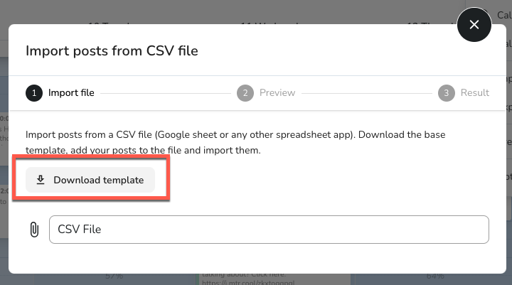 It's nice to have the CSV template inside the platform instead of needing to track it down.